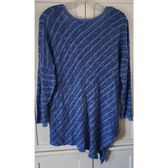 Democracy Women's Two Tone Blue Reverse Hem Tunic Spring Sweater Size Large - Picture 2 of 5